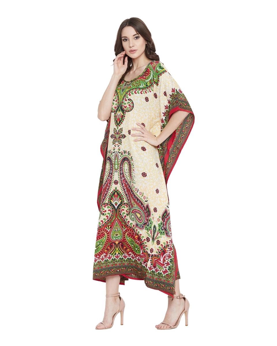 Floral Printed Yellow Polyester Plus Size Kaftan Dress For Women