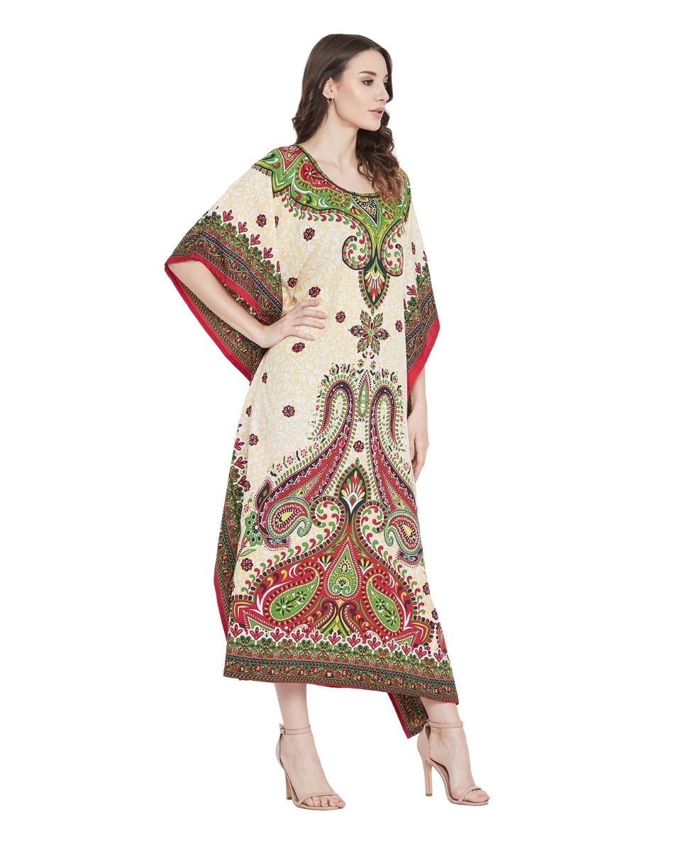 Floral Printed Yellow Polyester Plus Size Kaftan Dress For Women