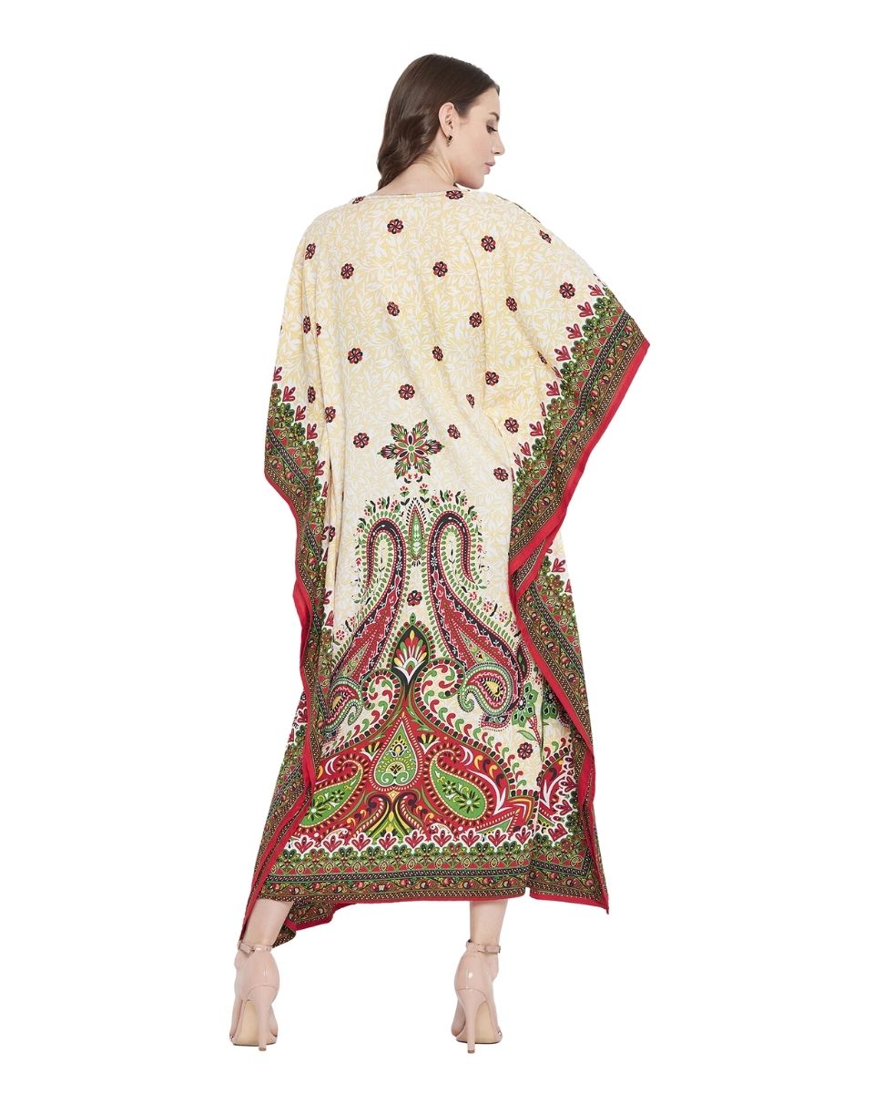 Floral Printed Yellow Polyester Plus Size Kaftan Dress For Women