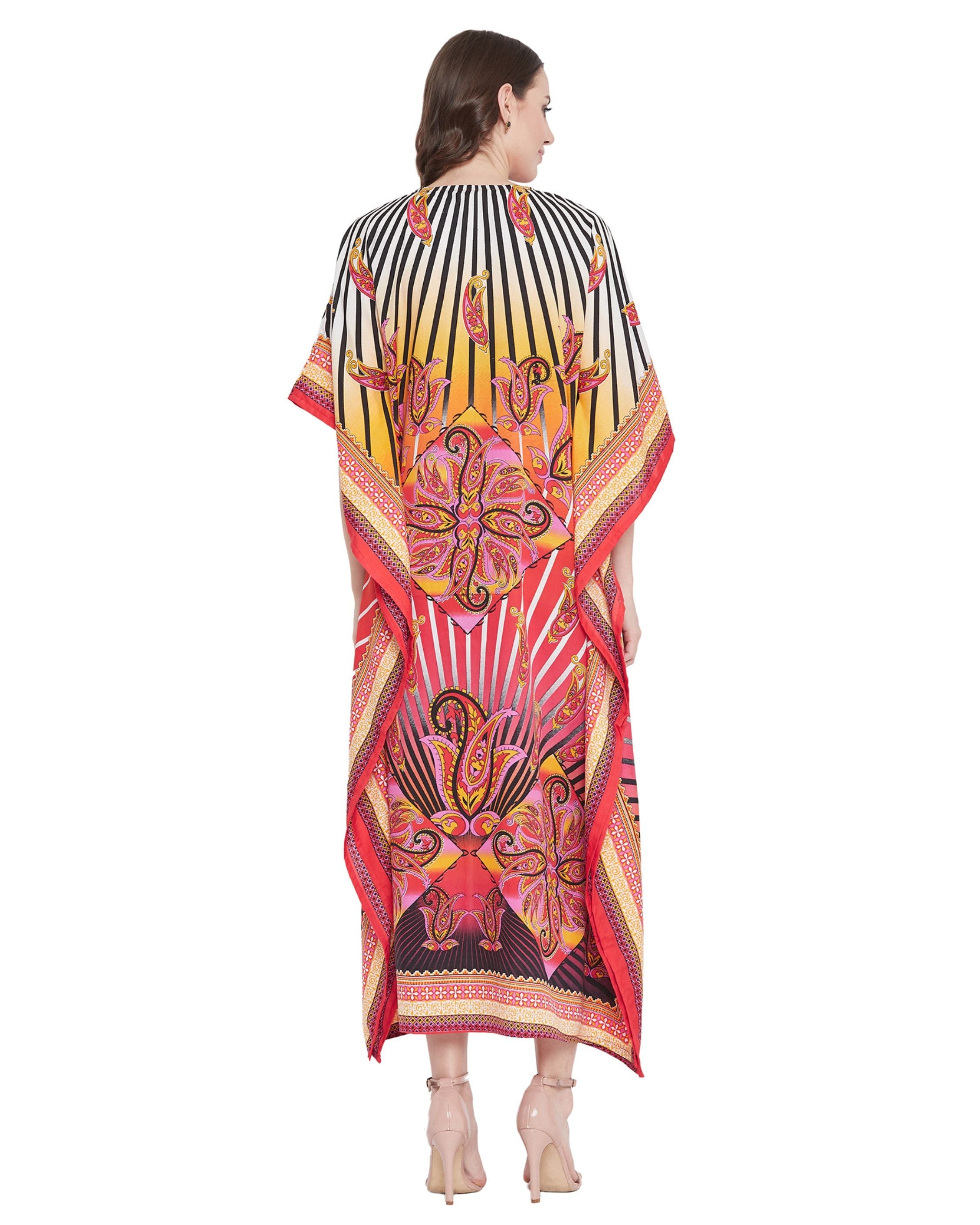 Paisley Printed Multicolor Polyester Plus Size Kaftan For Women