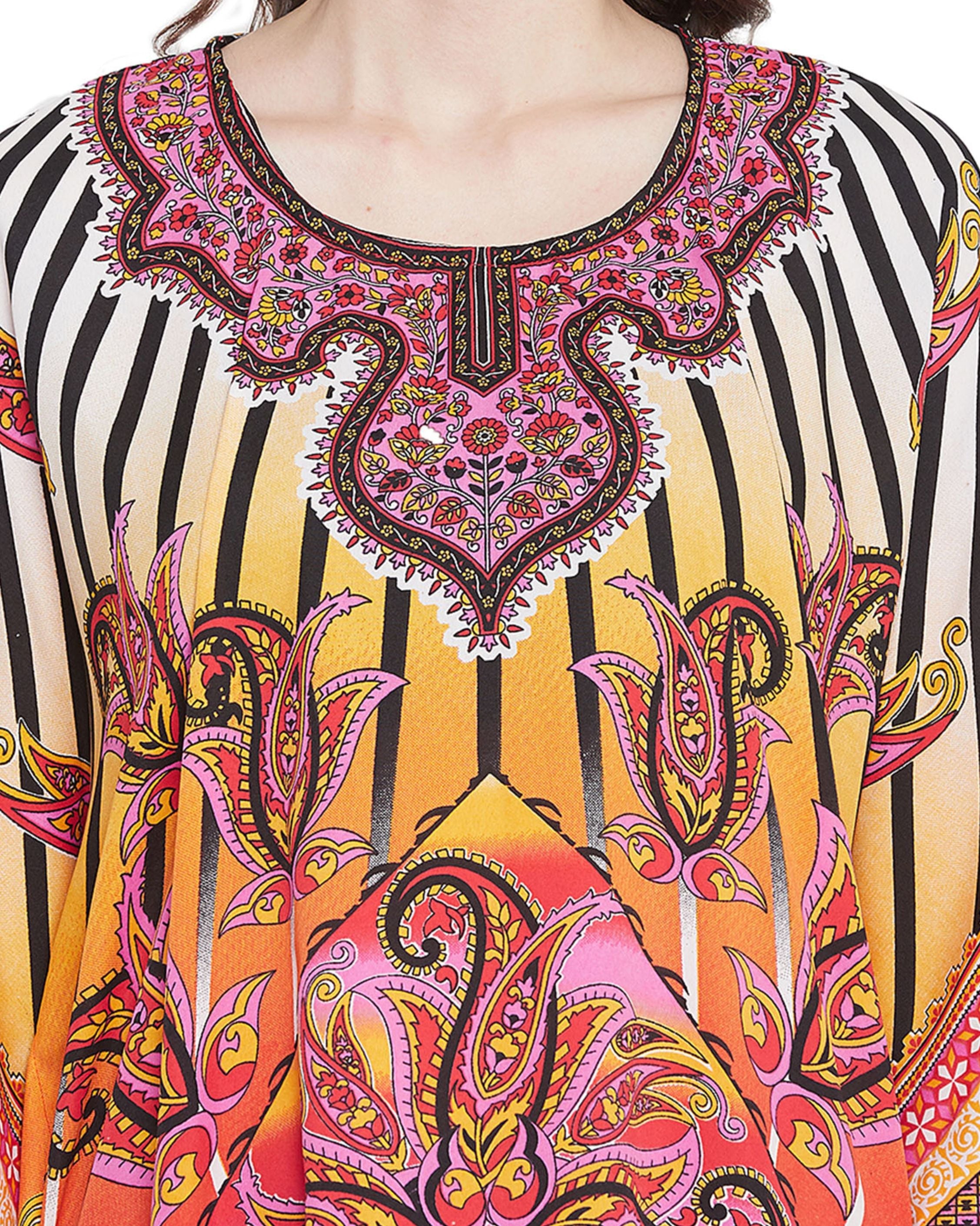 Paisley Printed Multicolor Polyester Plus Size Kaftan For Women