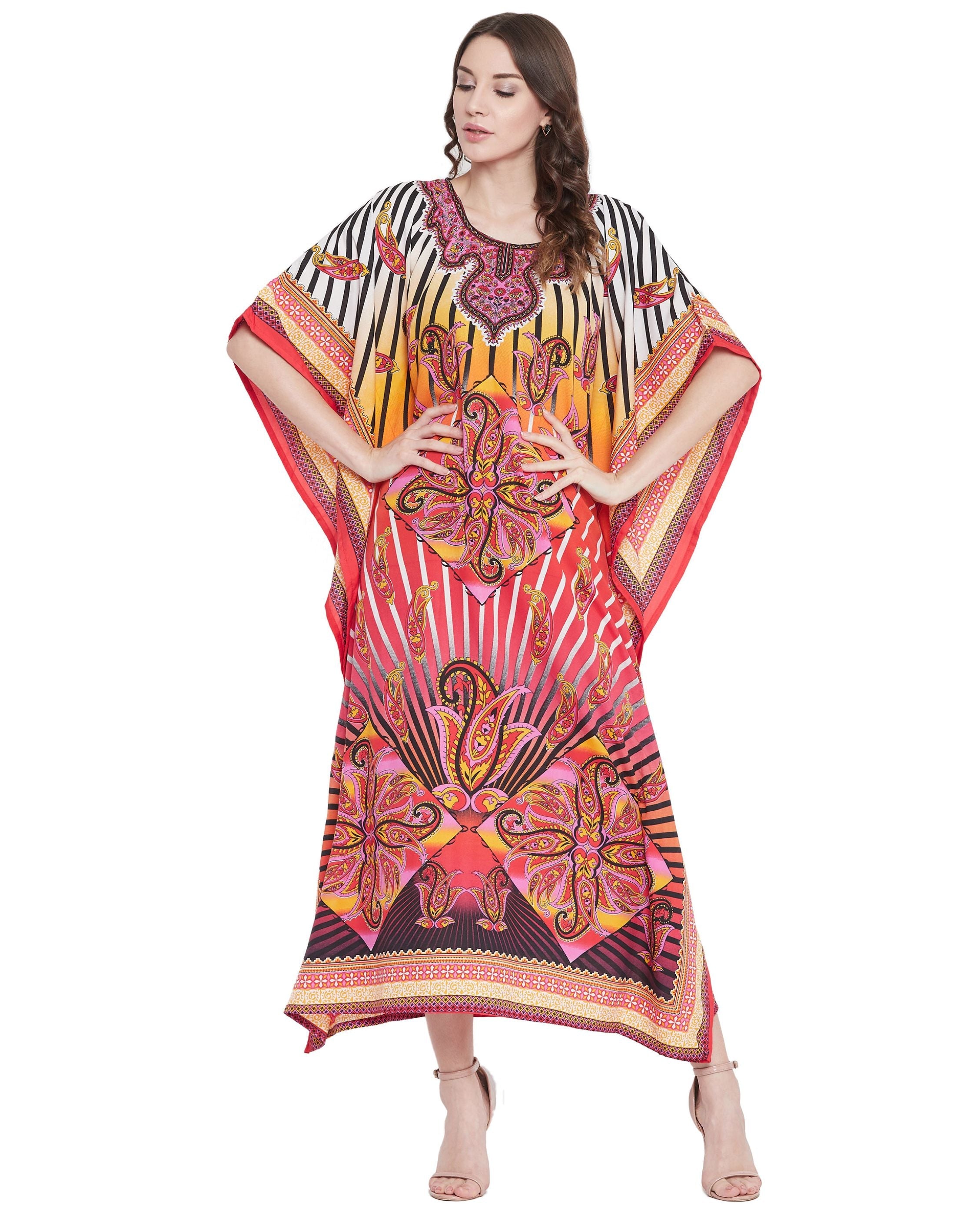 Paisley Printed Multicolor Polyester Plus Size Kaftan For Women