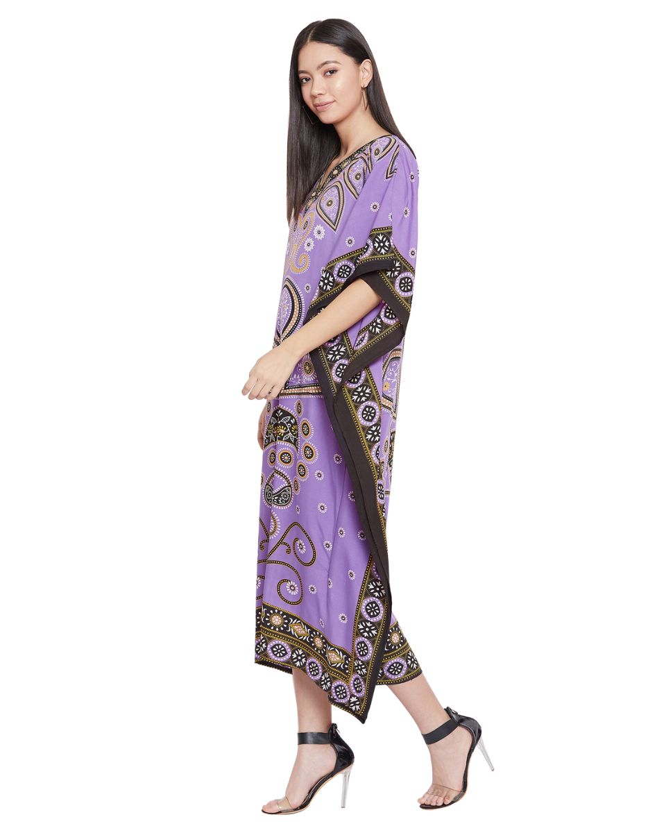 Purple Paisley Polyester Plus Size Kaftan For Women