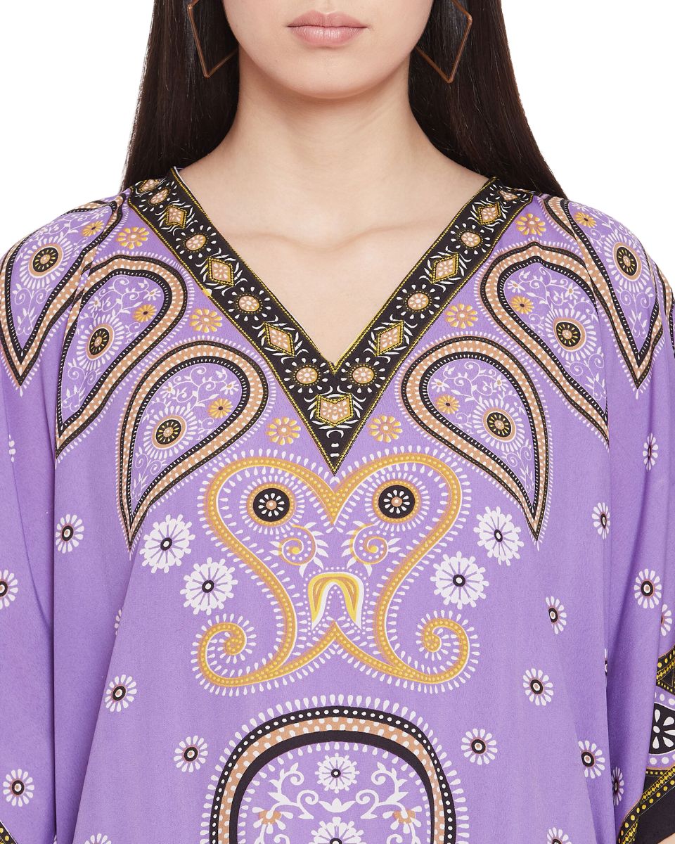 Paisley Printed Purple Plus Size Polyester Kaftan For Women