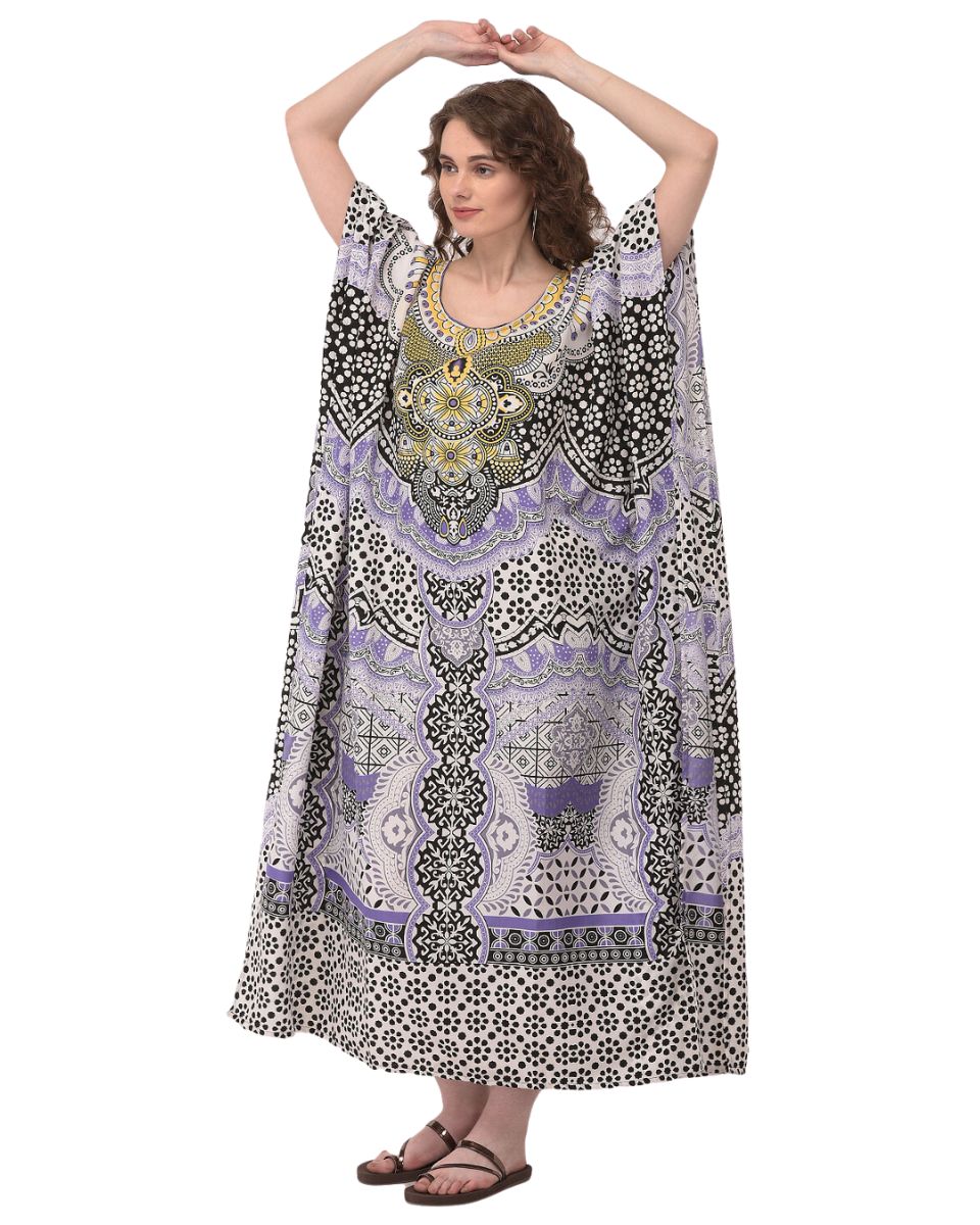 Digital Printed Multicolor Polyester Kaftan Plus Size For Women