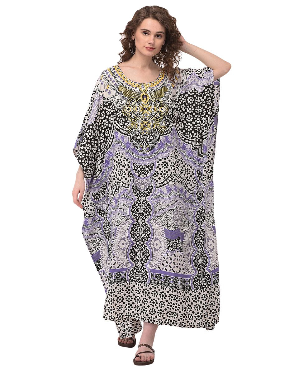 Abstract Multicolor Polyester Kaftan For Plus Size Women