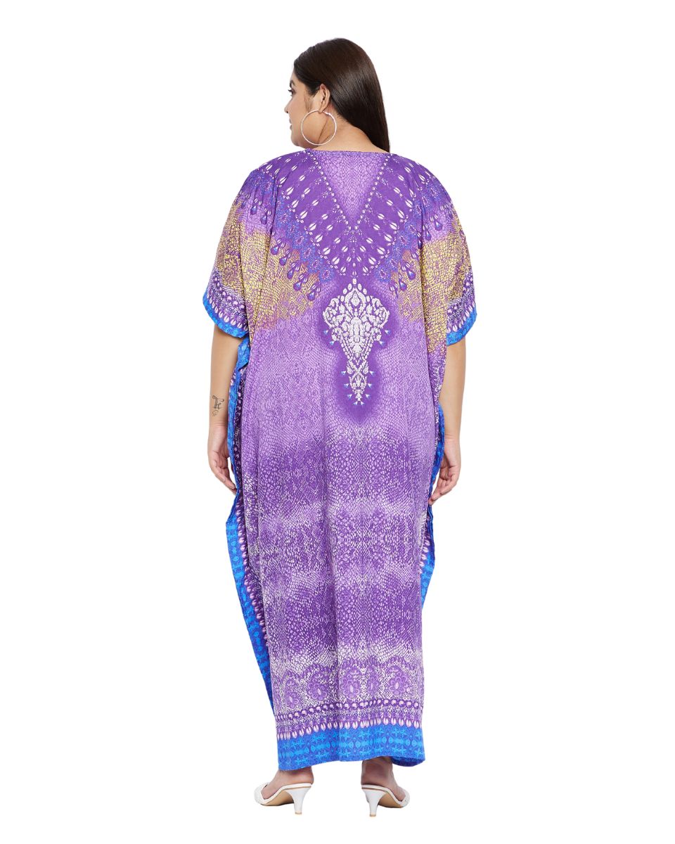 Animal Printed Purple Polyester Kaftan Dress For Plus Size Women