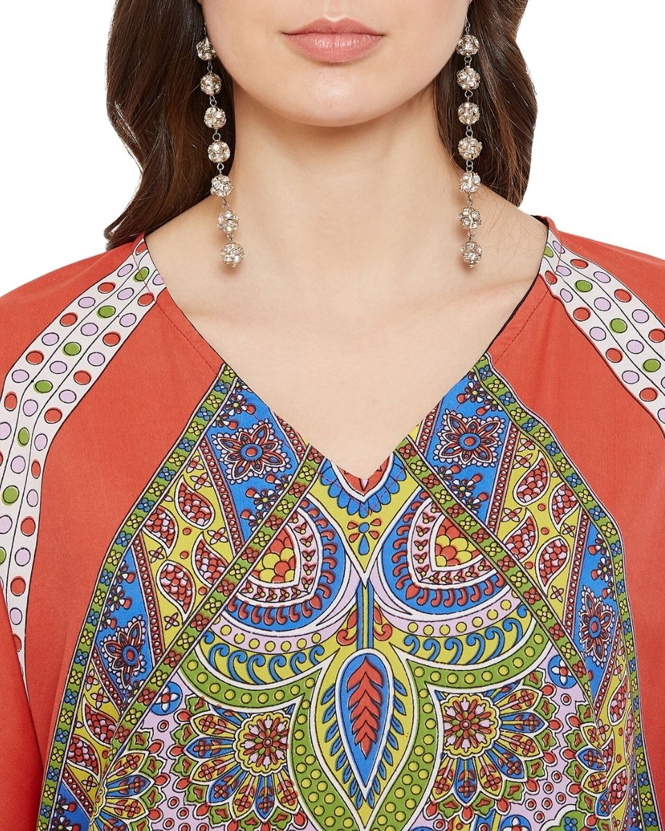 Paisley Red Plus Size Polyester Kaftan Dress For Women