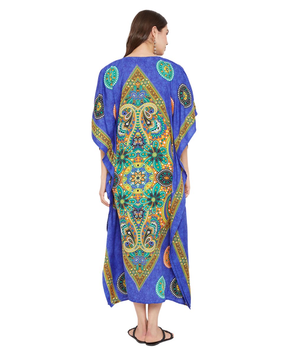 Paisley Blue Polyester Kaftan Plus Size Dress For Women