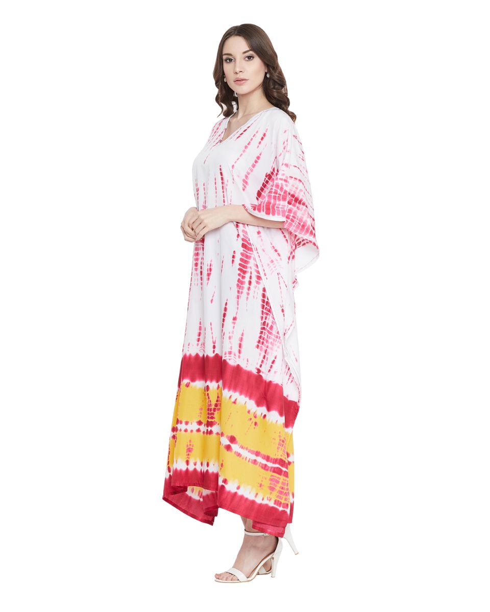 Pink Tie Dye Printed Polyester Plus Size Kaftan For Women