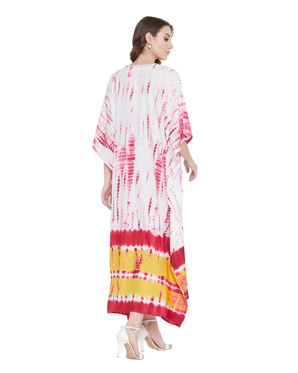 Pink Tie Dye Printed Polyester Plus Size Kaftan For Women