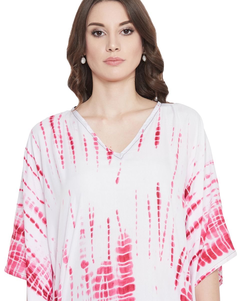 Pink Tie Dye Printed Polyester Plus Size Kaftan For Women