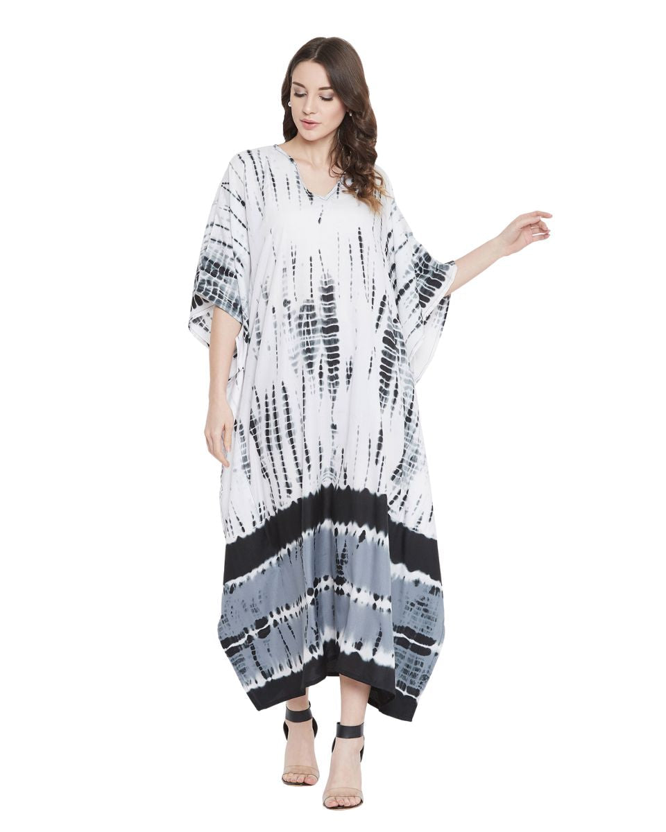 Tie Dye Printed Black Polyester Kaftan For Plus Size Women