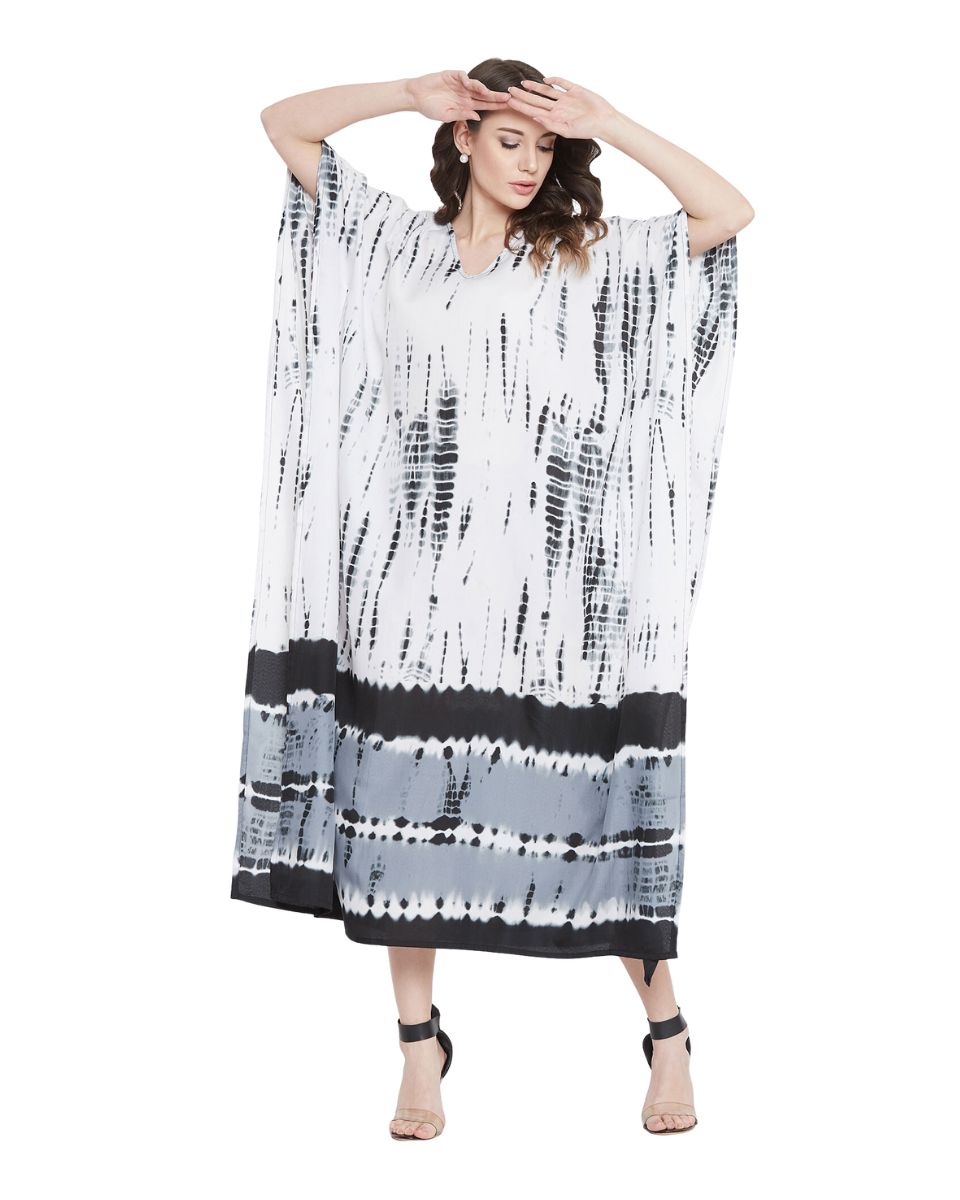 Tie Dye Printed Black Polyester Kaftan For Plus Size Women