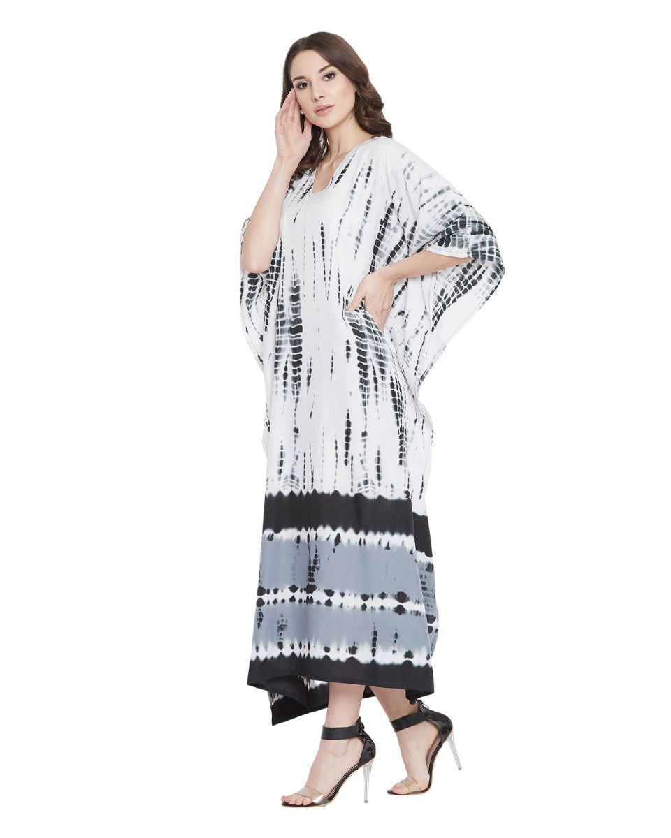 Tie Dye Printed Black Polyester Kaftan For Plus Size Women