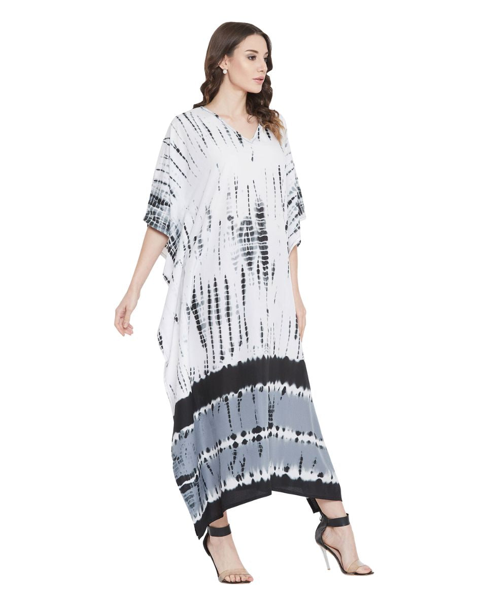 Tie Dye Printed Black Polyester Kaftan For Plus Size Women