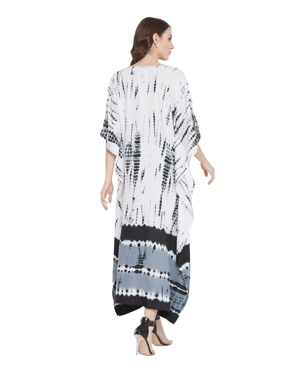 Tie Dye Printed Black Polyester Kaftan For Plus Size Women