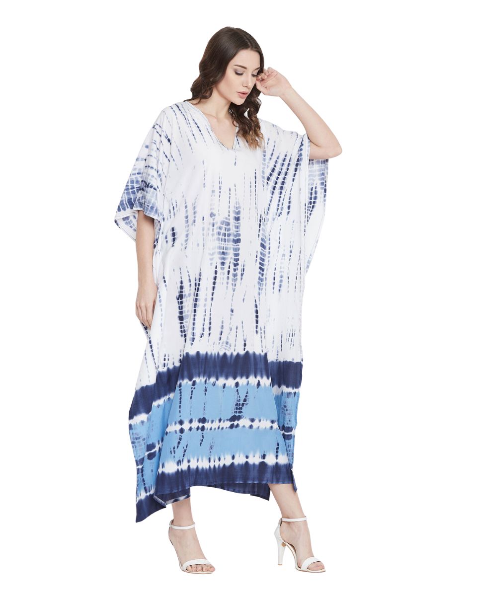 Polyester Kaftan Plus Size Dress Tie Dye Printed Blue For Women