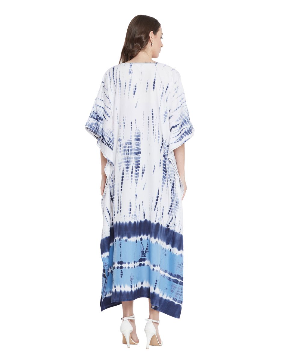 Polyester Kaftan Plus Size Dress Tie Dye Printed Blue For Women