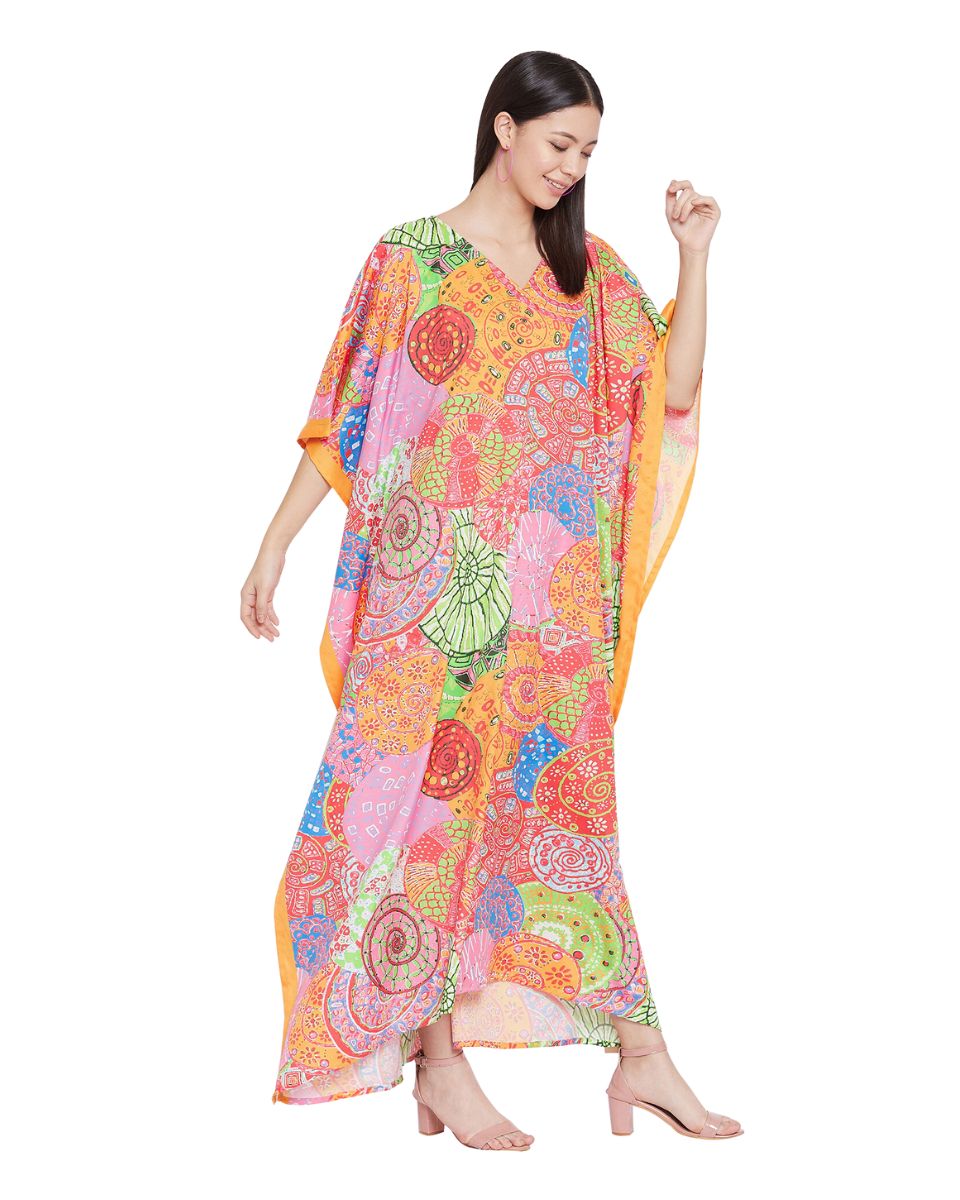 Mandala Print Multicolor Polyester Kaftan Plus Size Dress For Women