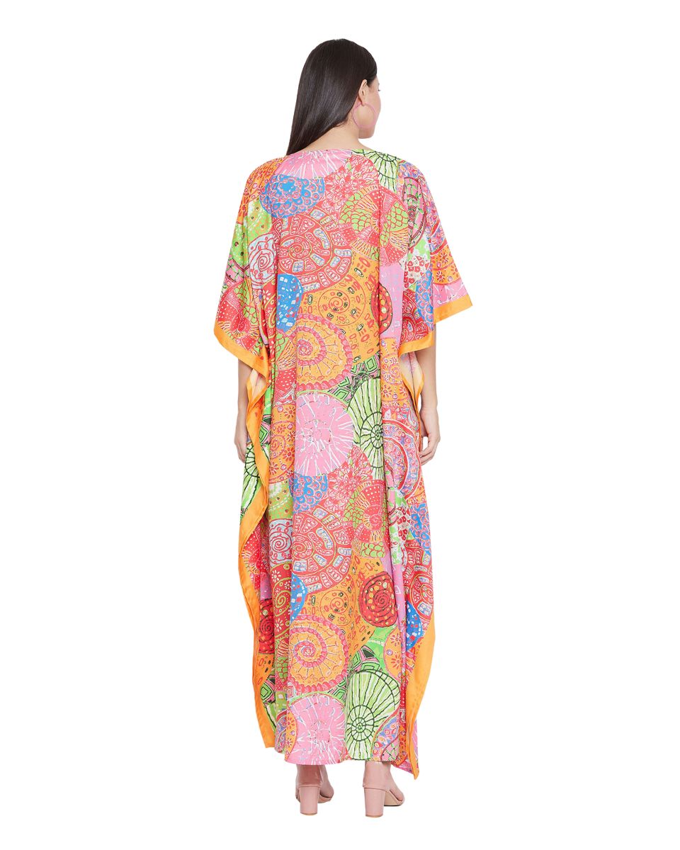 Mandala Print Multicolor Polyester Kaftan Plus Size Dress For Women