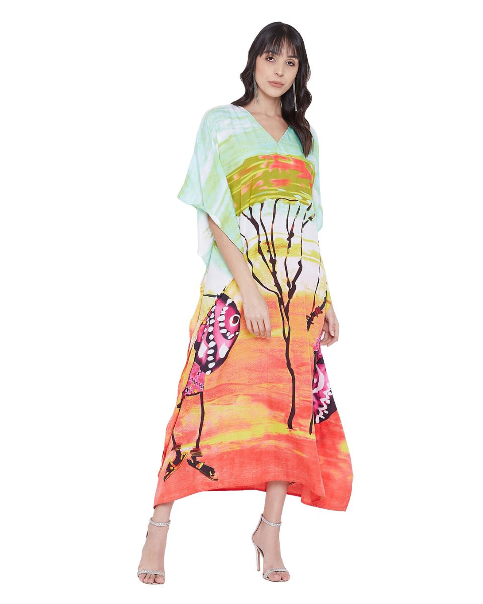 Women Tribal Printed Multicolor Polyester Plus Size Kaftan