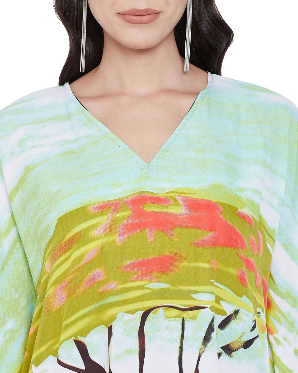 Women Tribal Printed Multicolor Polyester Plus Size Kaftan