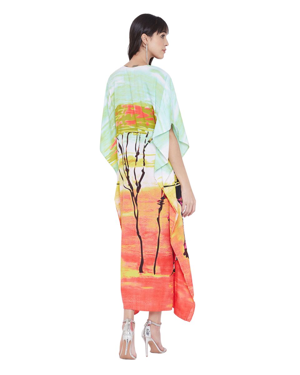 Women Tribal Printed Multicolor Polyester Plus Size Kaftan