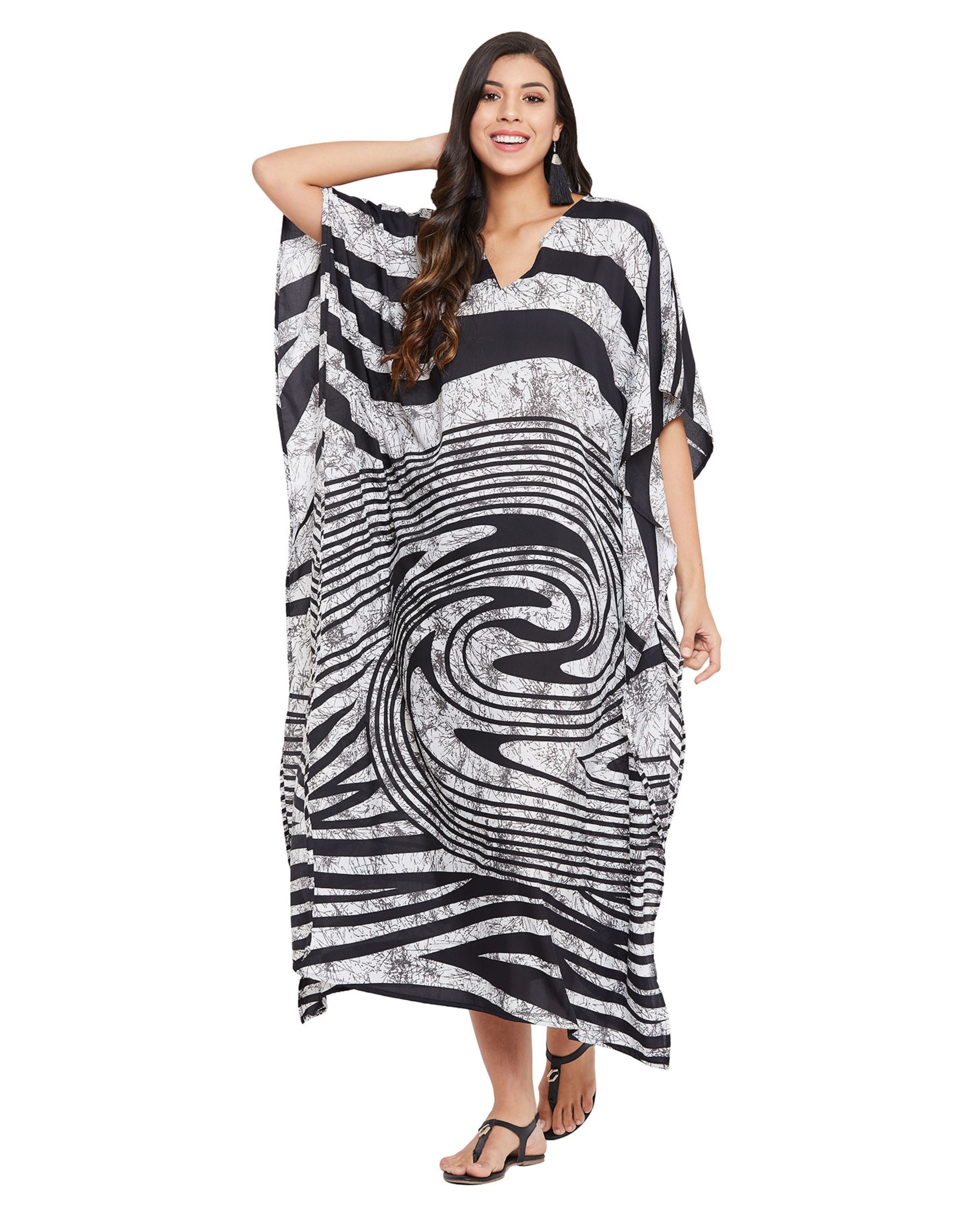 Black And Gray Polyester Elegant Kaftan for Plus Size Women