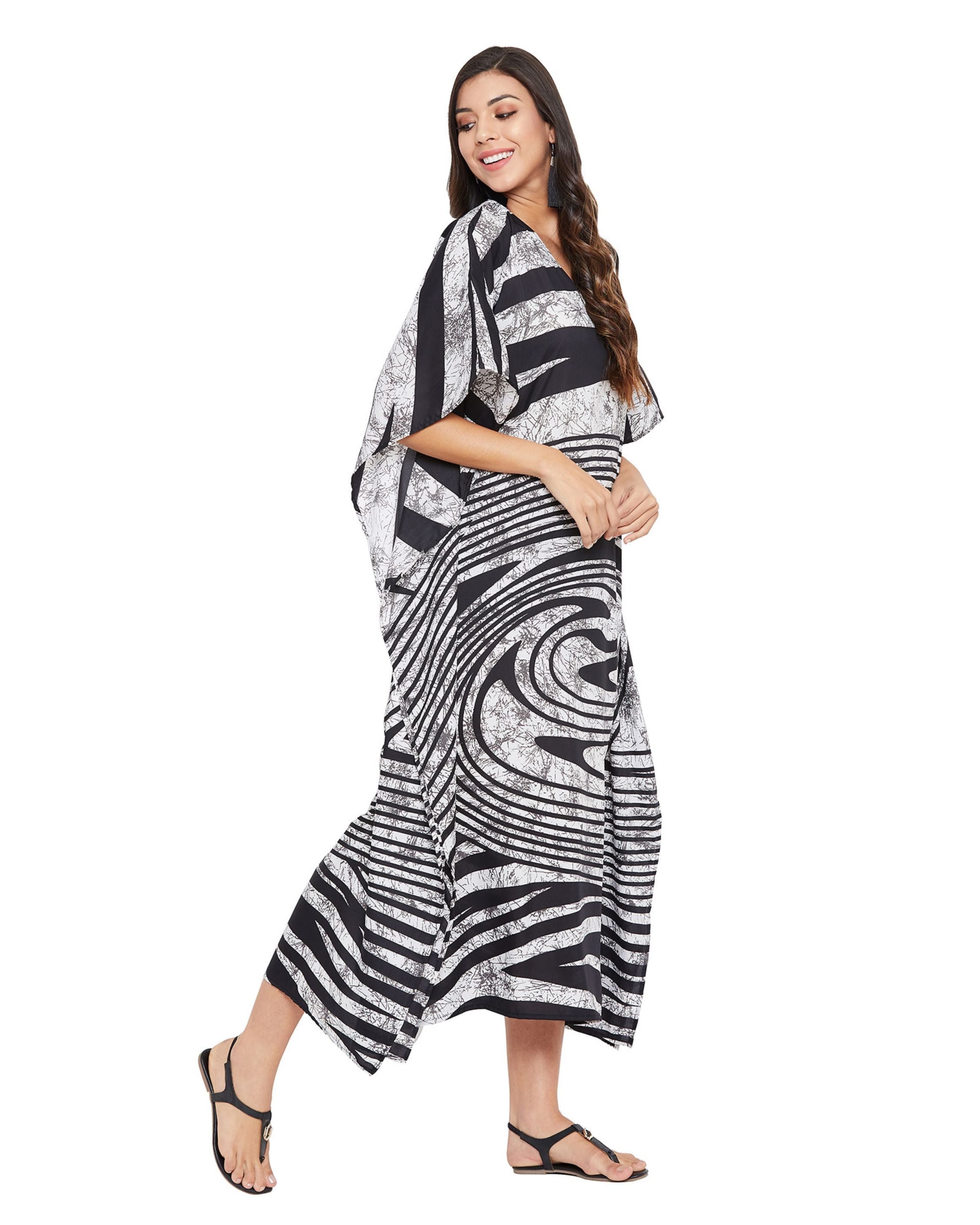 Black And Gray Polyester Elegant Kaftan for Plus Size Women