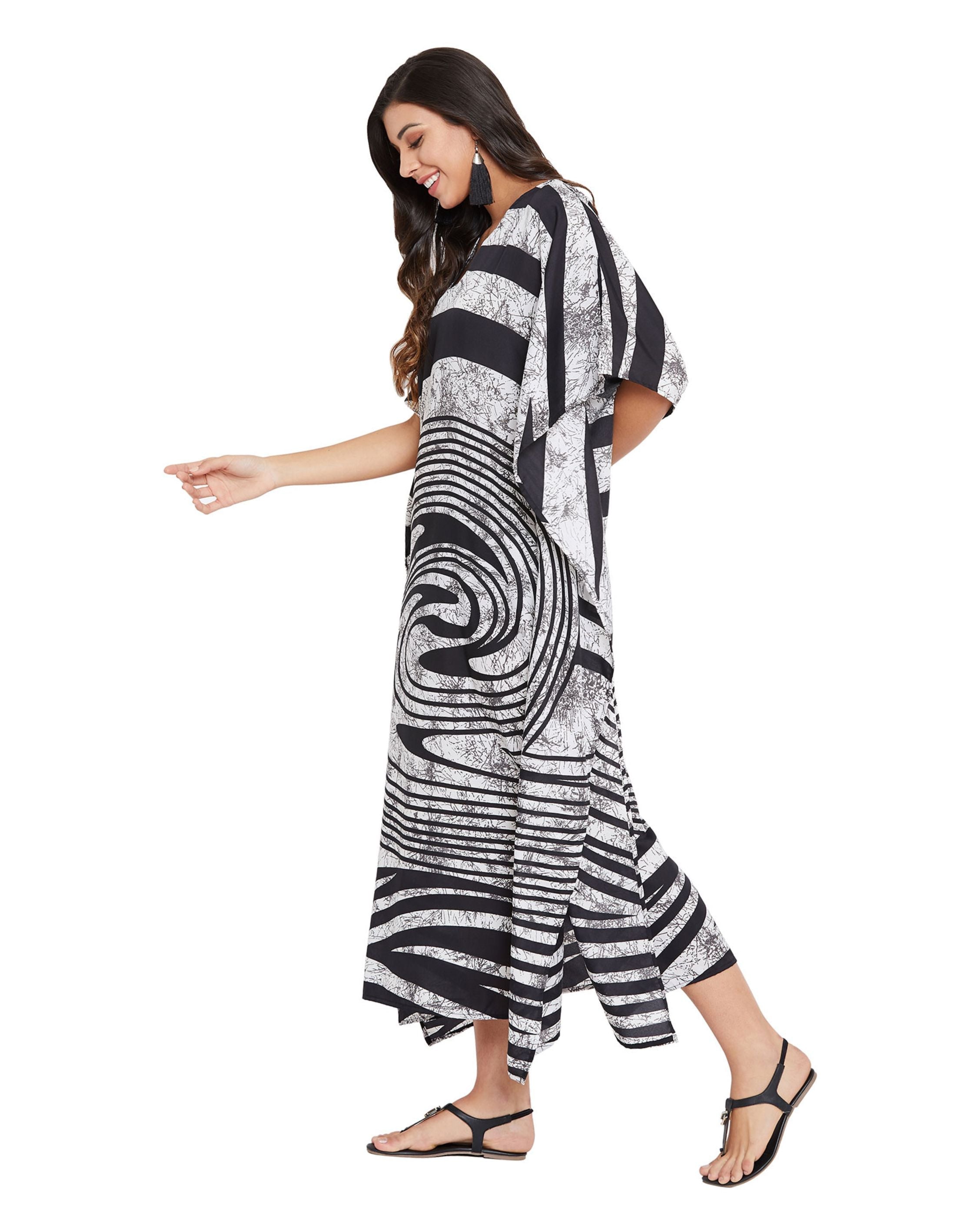 Black And Gray Polyester Elegant Kaftan for Plus Size Women
