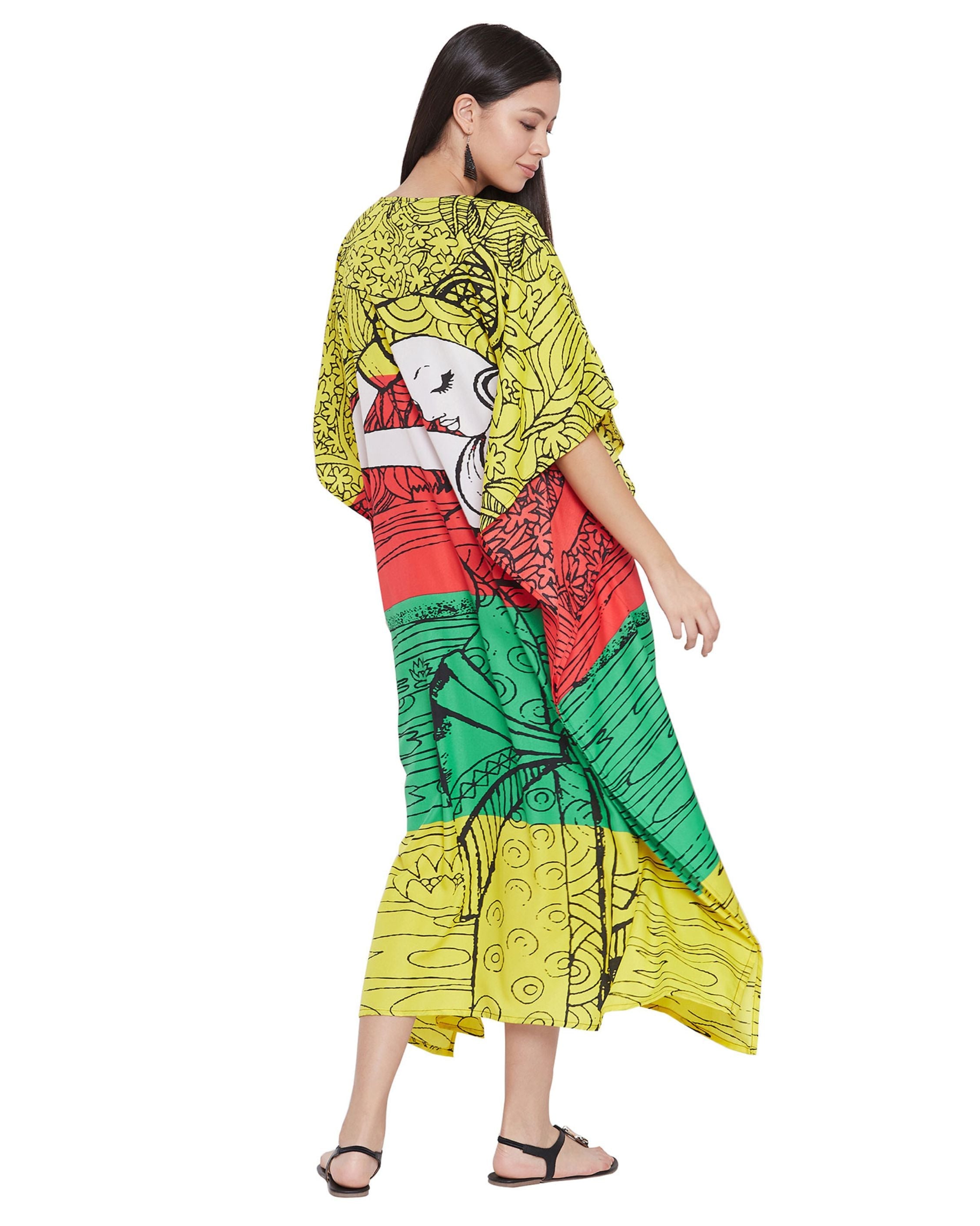 Printed Tribal Multicolor Polyester Kaftan For Plus Size Women