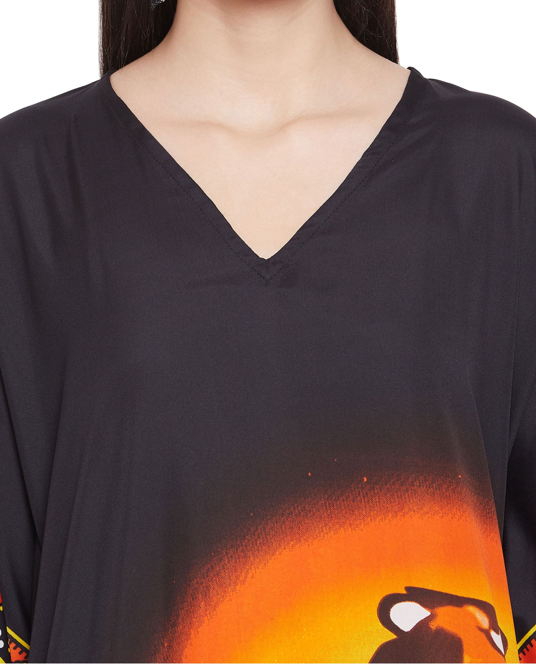 Caftan Dress For Plus Size Women Tribal Printed Black Polyester