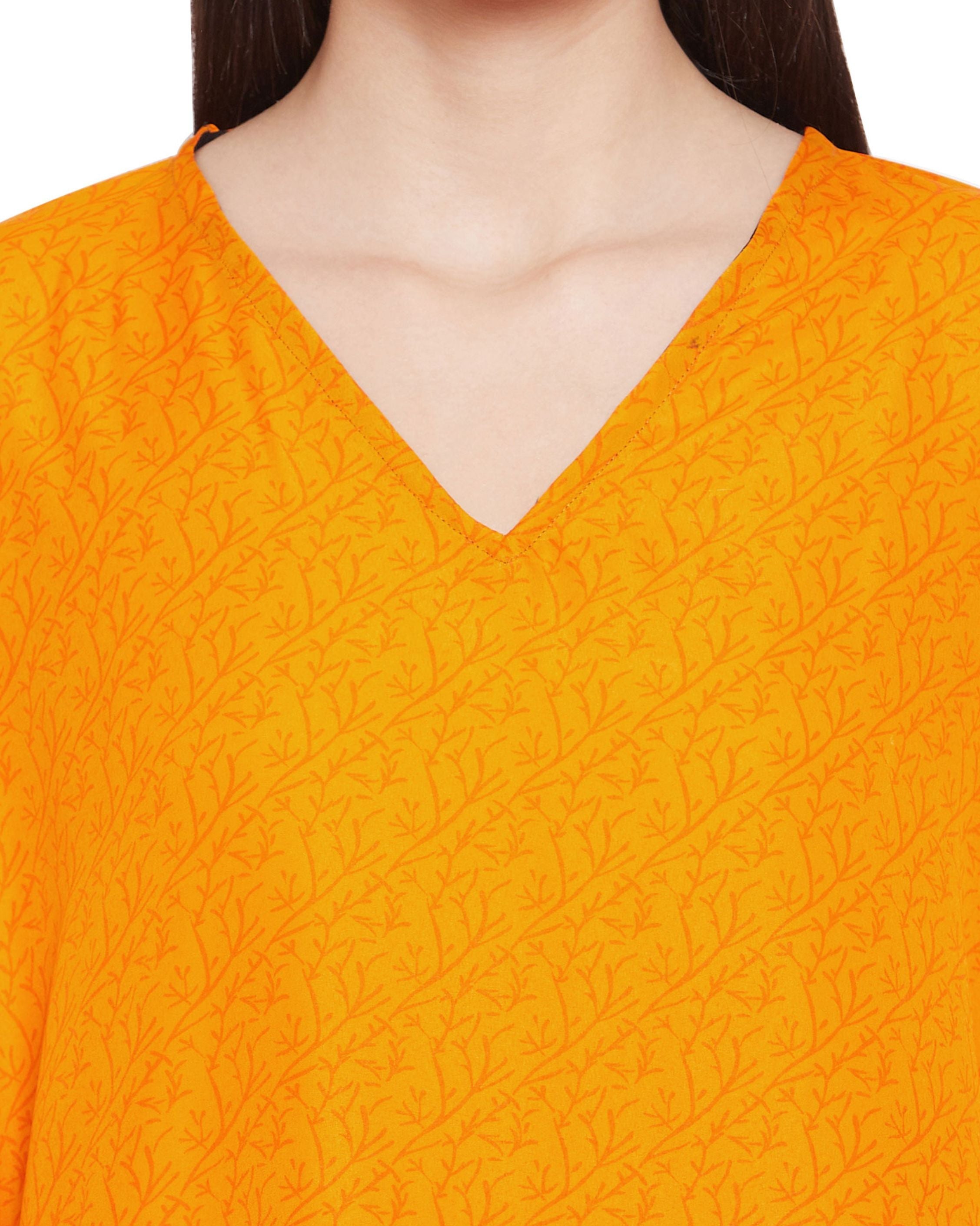 Orange Polyester Tribal Printed Plus Size Kaftan For Women