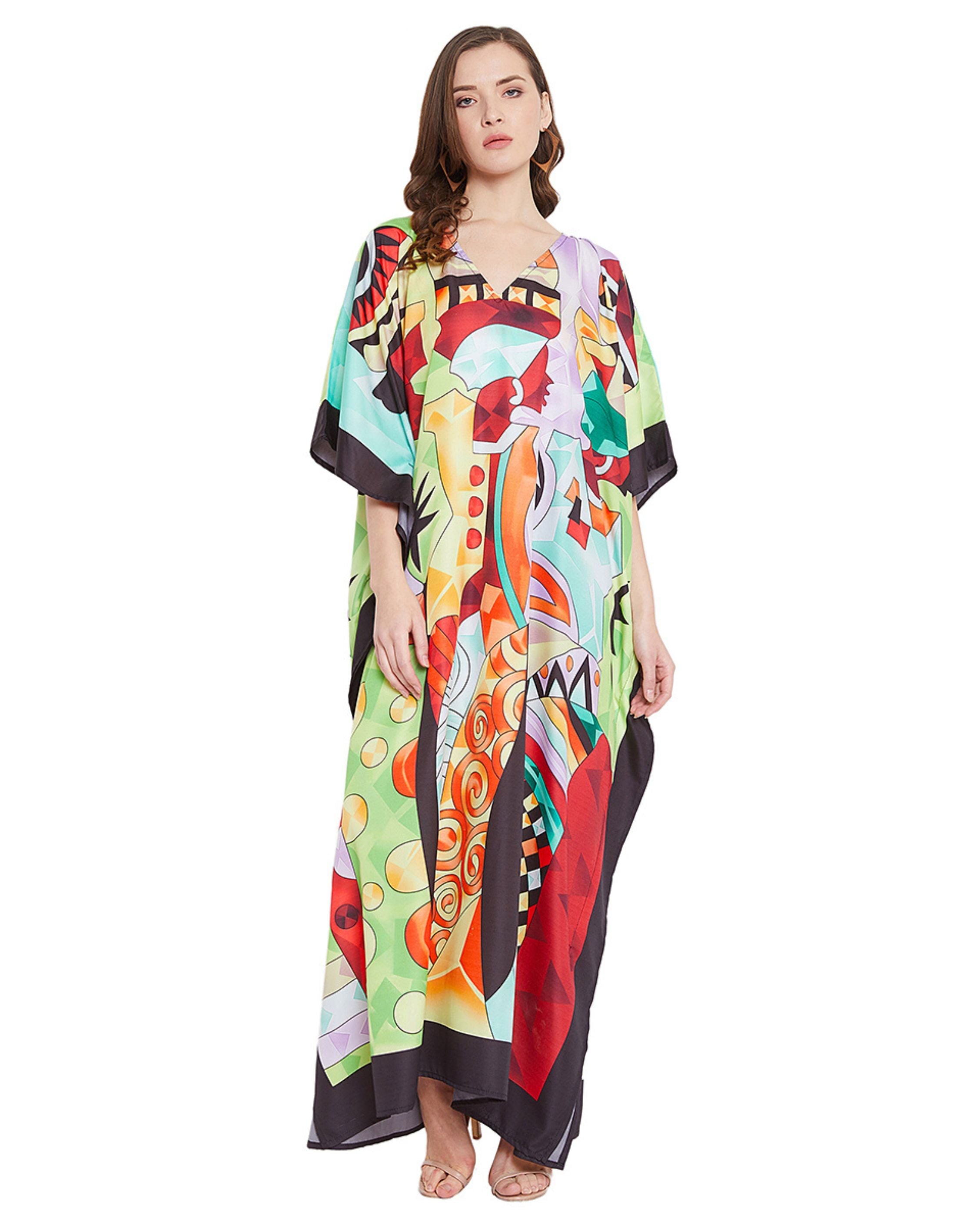 Multicolor Polyester Tribal Kaftan Plus Size For Women