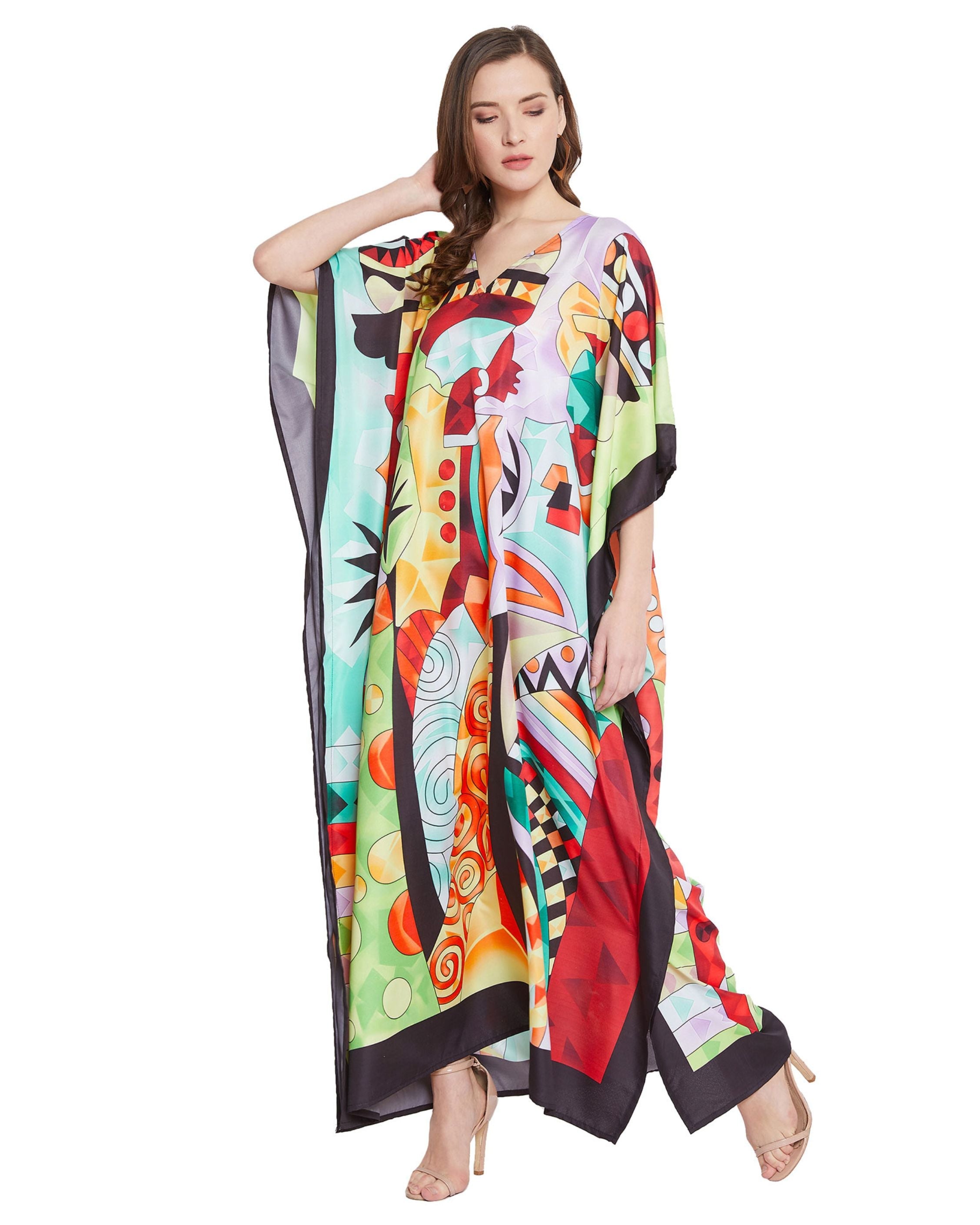 Multicolor Polyester Tribal Kaftan Plus Size For Women