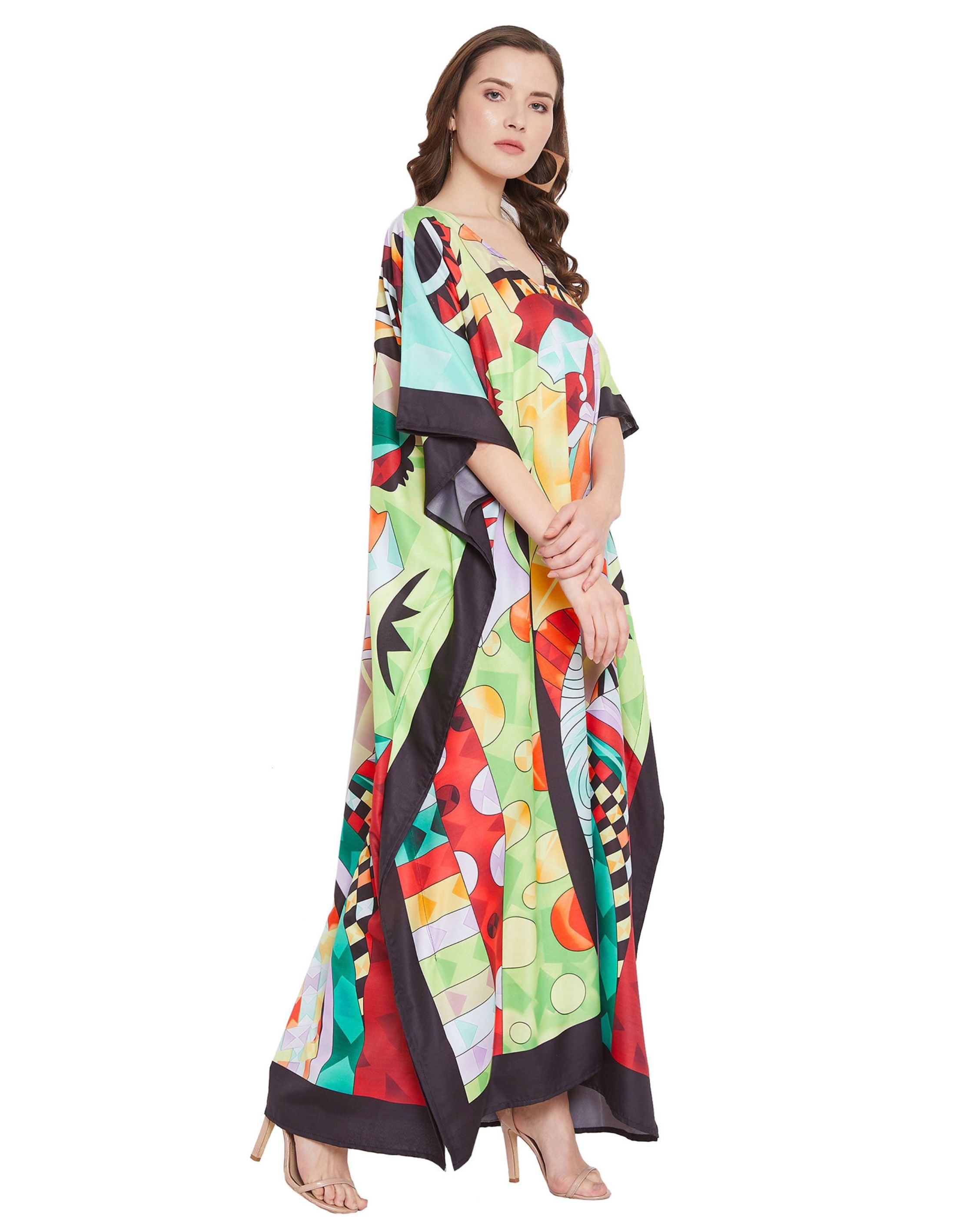 Multicolor Polyester Tribal Kaftan Plus Size For Women
