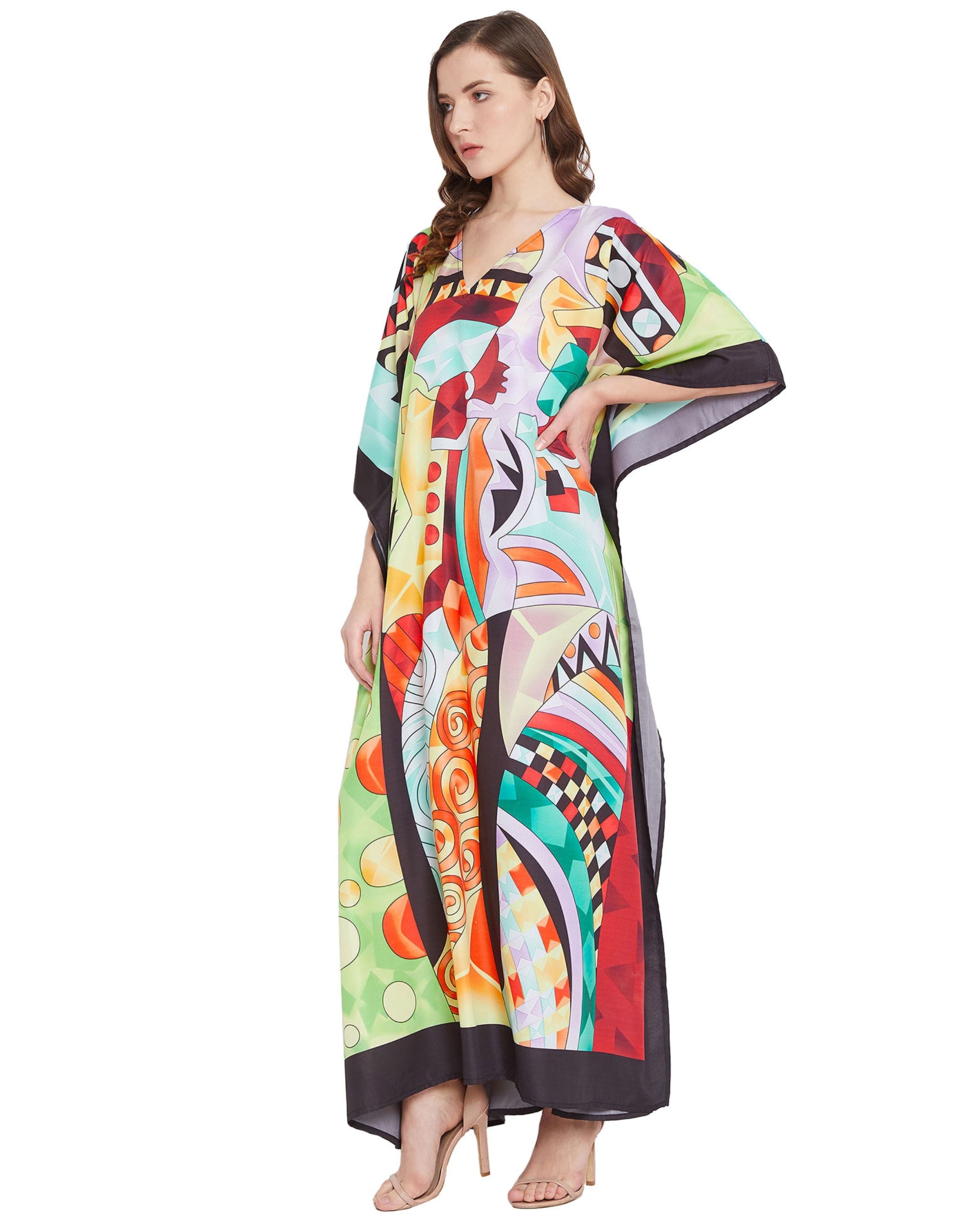 Multicolor Polyester Tribal Kaftan Plus Size For Women
