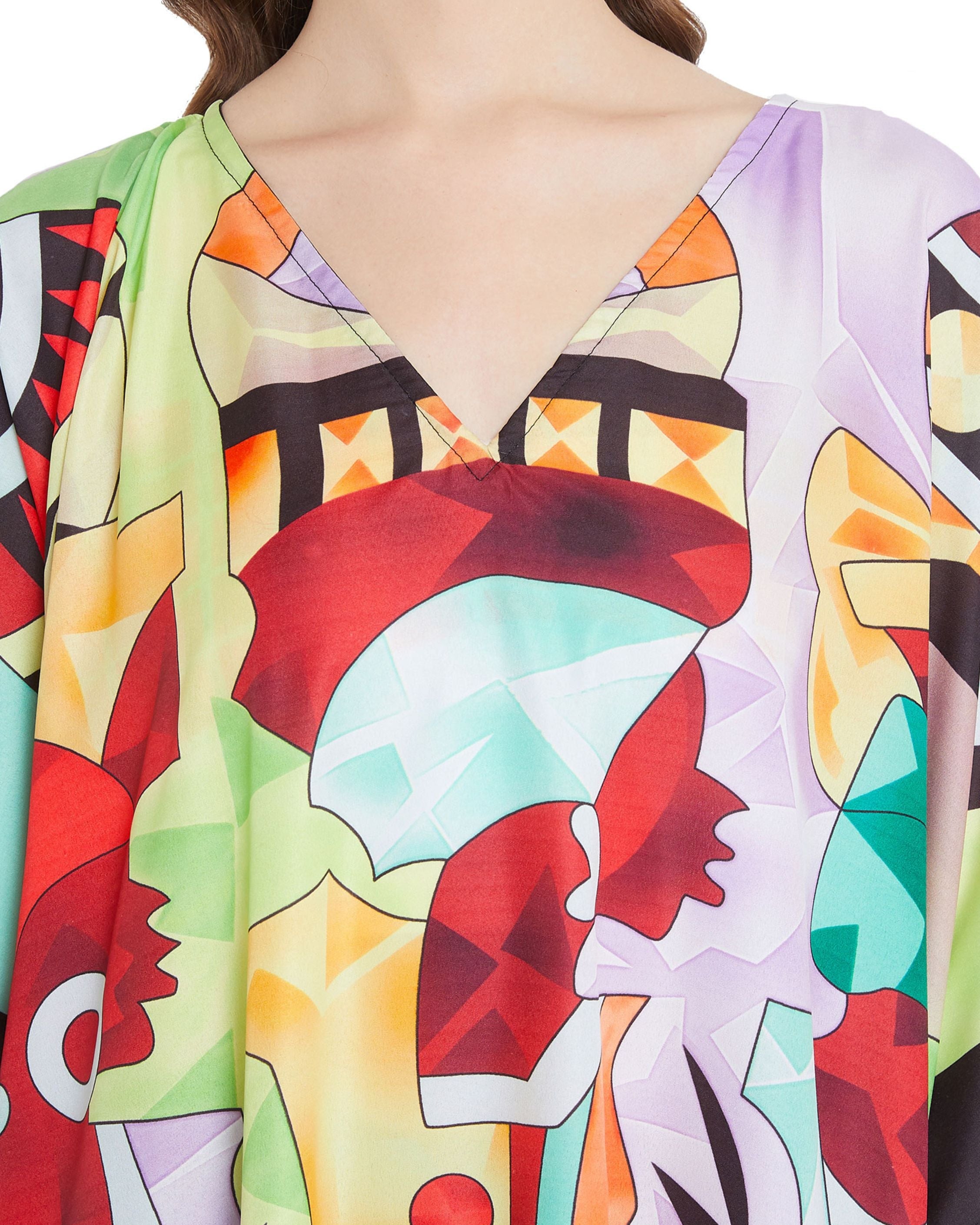 Multicolor Polyester Tribal Kaftan Plus Size For Women