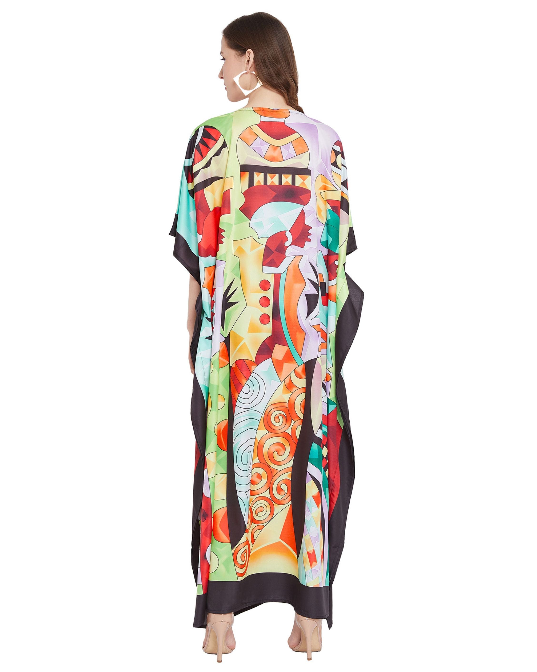 Multicolor Polyester Tribal Kaftan Plus Size For Women