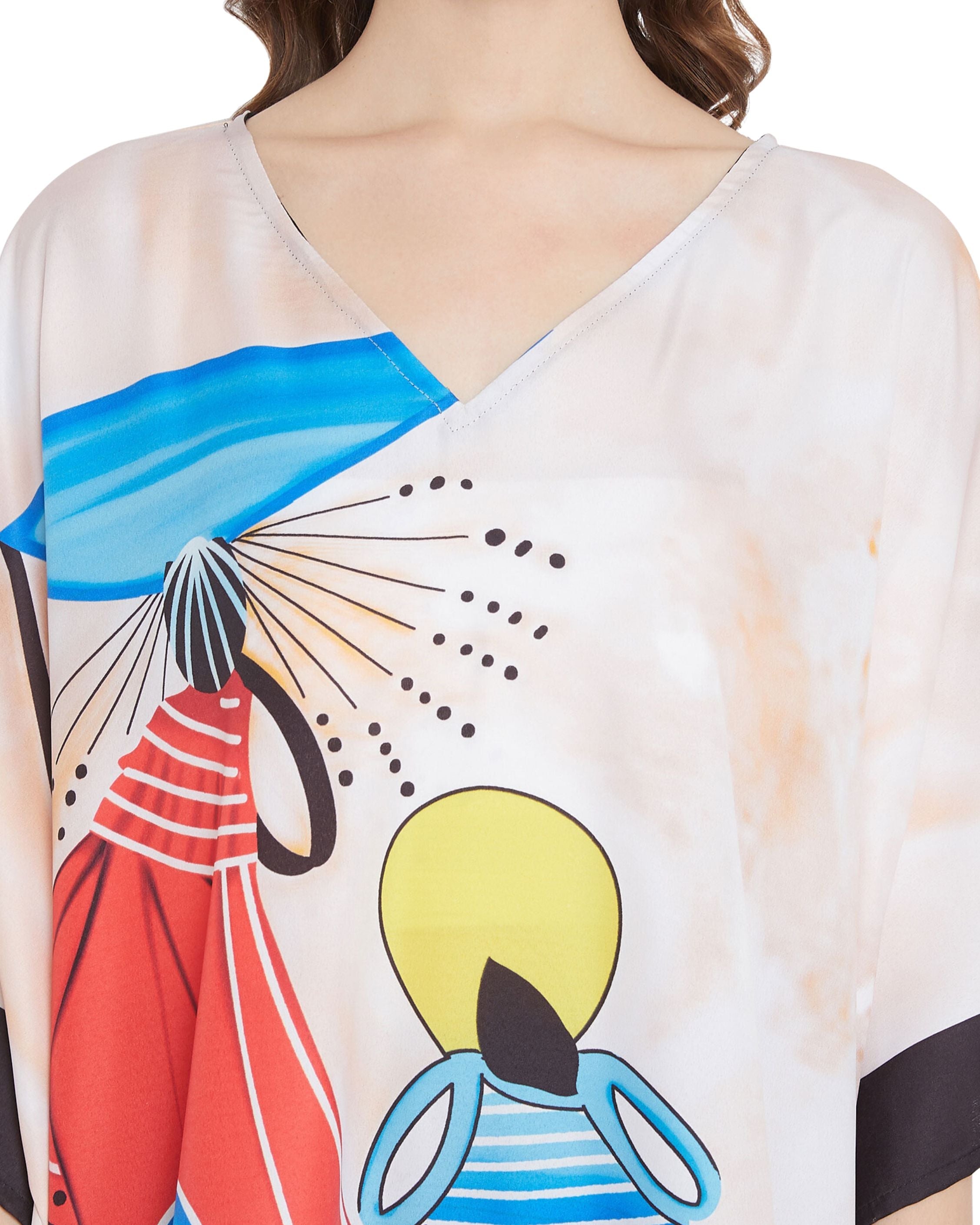 Tribal Printed Multicolor Polyester Plus Size Kaftan For Women