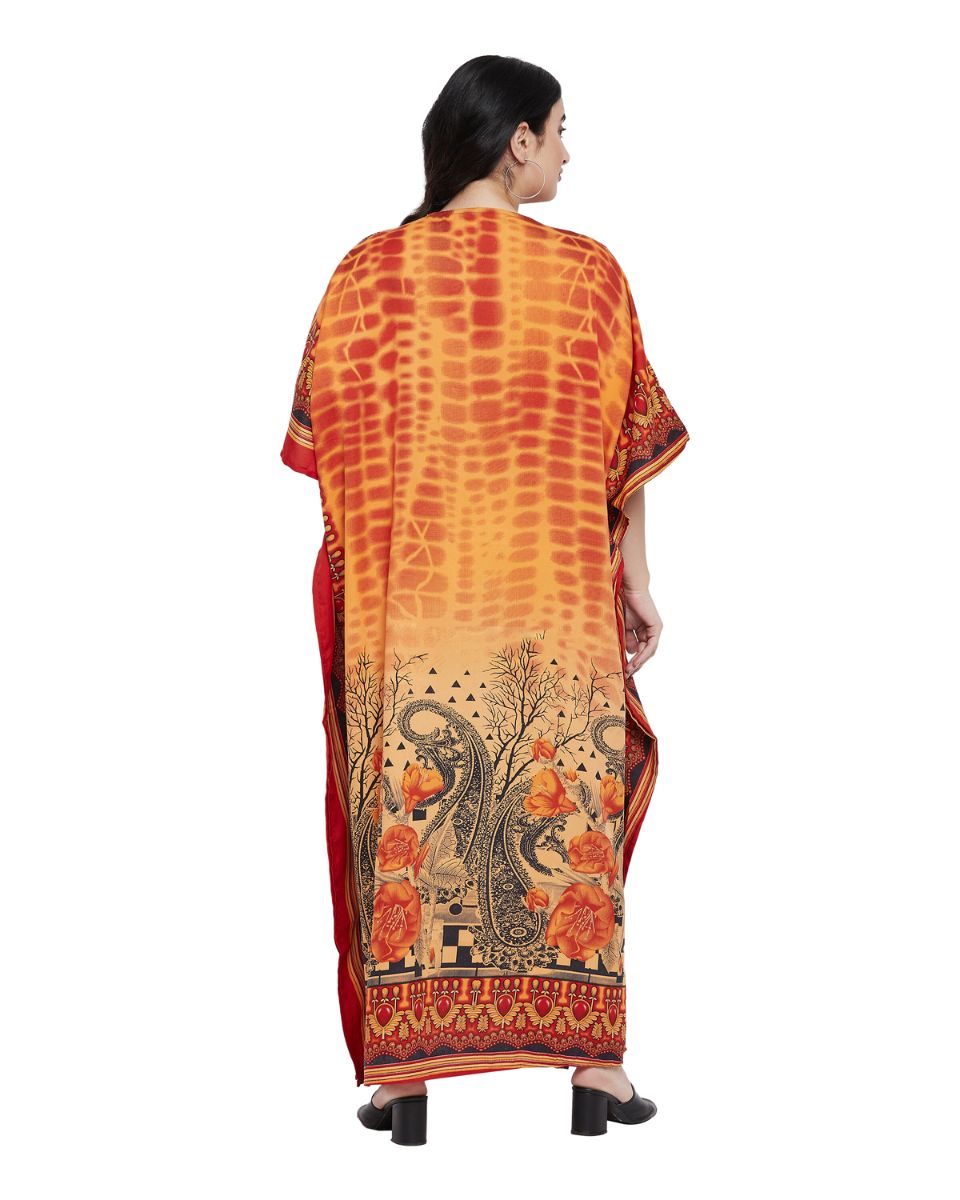 Paisley Print Orange Plus Size Polyester Kaftan For Women
