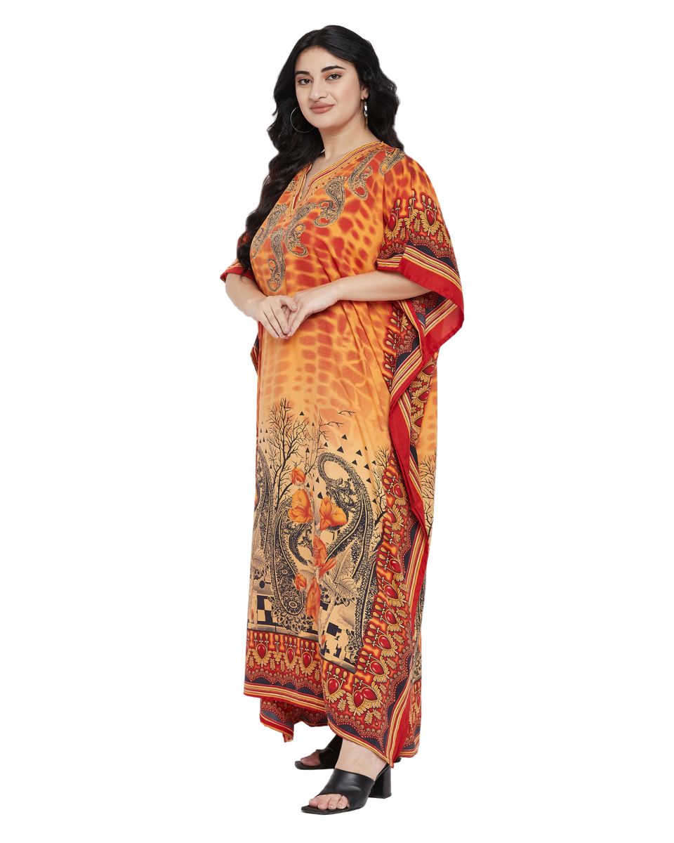 Paisley Print Orange Plus Size Polyester Kaftan For Women