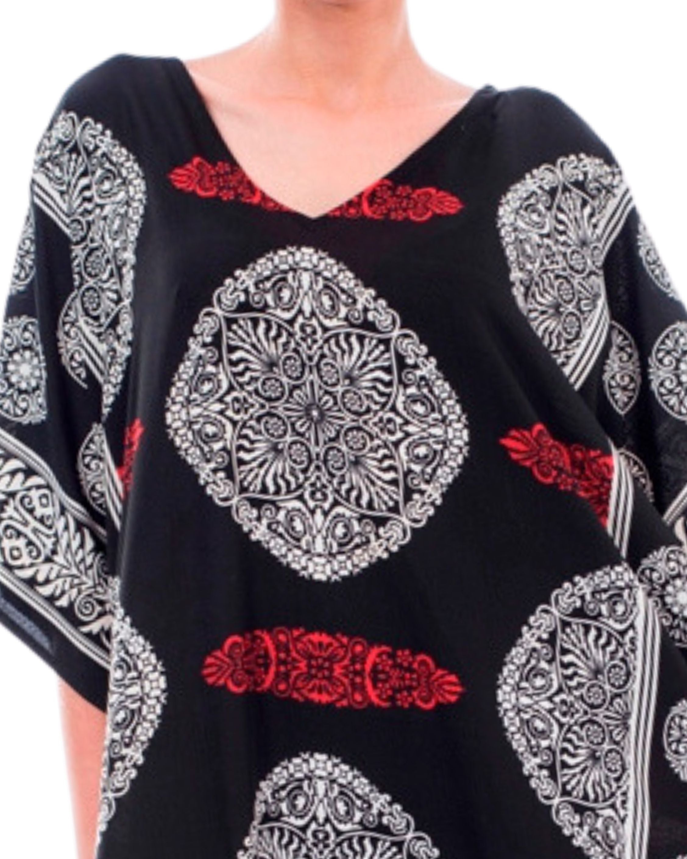 Floral Printed Black Polyester Kaftan Dress For Plus Size Women