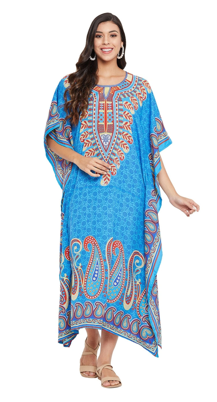 Paisley Printed Sky Blue Plus Size Polyester Kaftan For Women - Gypsie Blu (view 6)