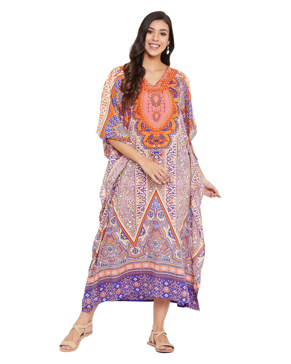 Abstract Printed Multicolor Polyester Kaftan Dress Plus Size For Women