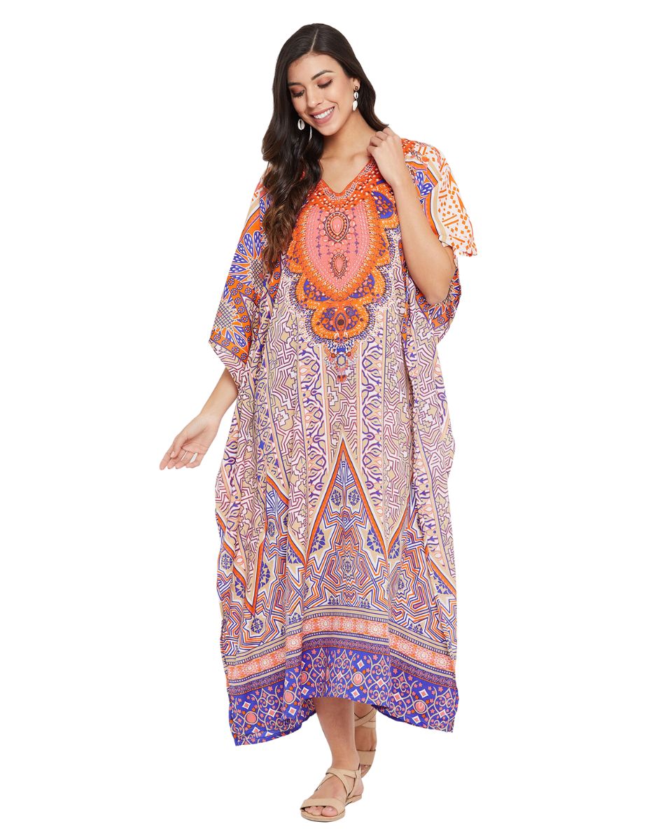 Abstract Printed Multicolor Polyester Kaftan Dress Plus Size For Women