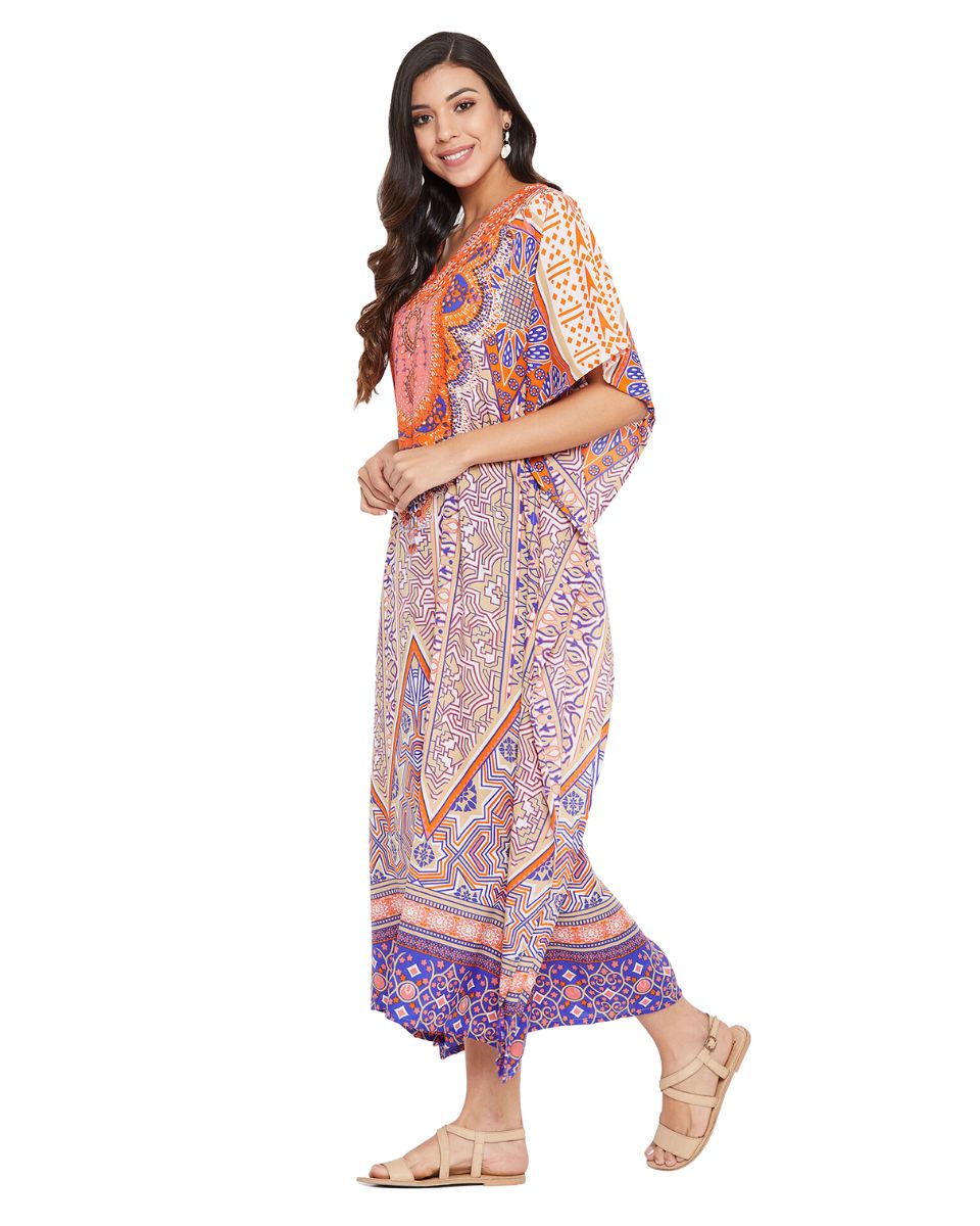 Abstract Printed Multicolor Polyester Kaftan Dress Plus Size For Women