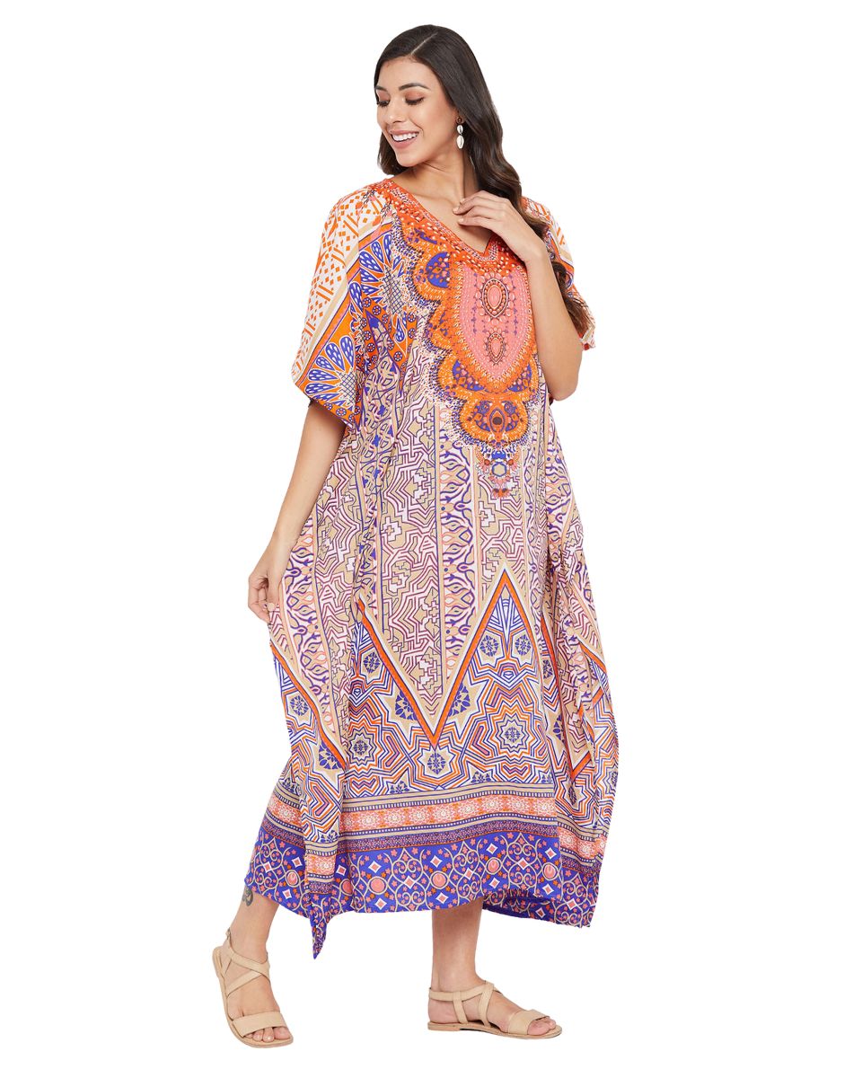 Abstract Printed Multicolor Polyester Kaftan Dress Plus Size For Women