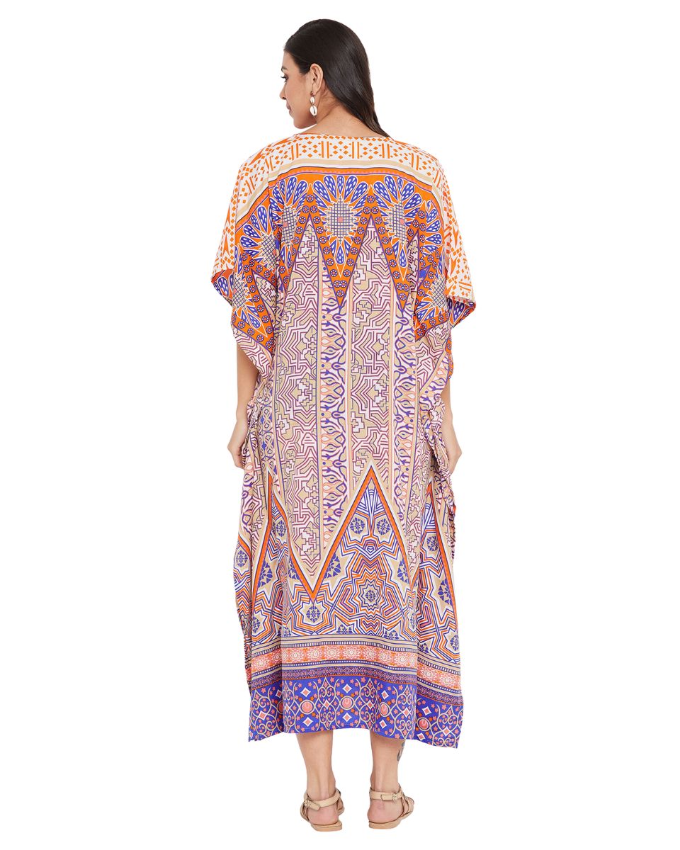 Abstract Printed Multicolor Polyester Kaftan Dress Plus Size For Women